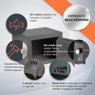 Elektronische Kluis 6L met Cijferslot en Sleutel Grijs