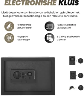 Fingerprint Kluis Elektronisch 35x25x25 cm Zwart