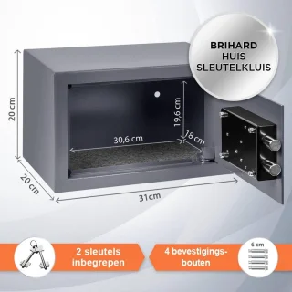 Home Geldkluis 20x31x20 cm Grijs met Sleutel