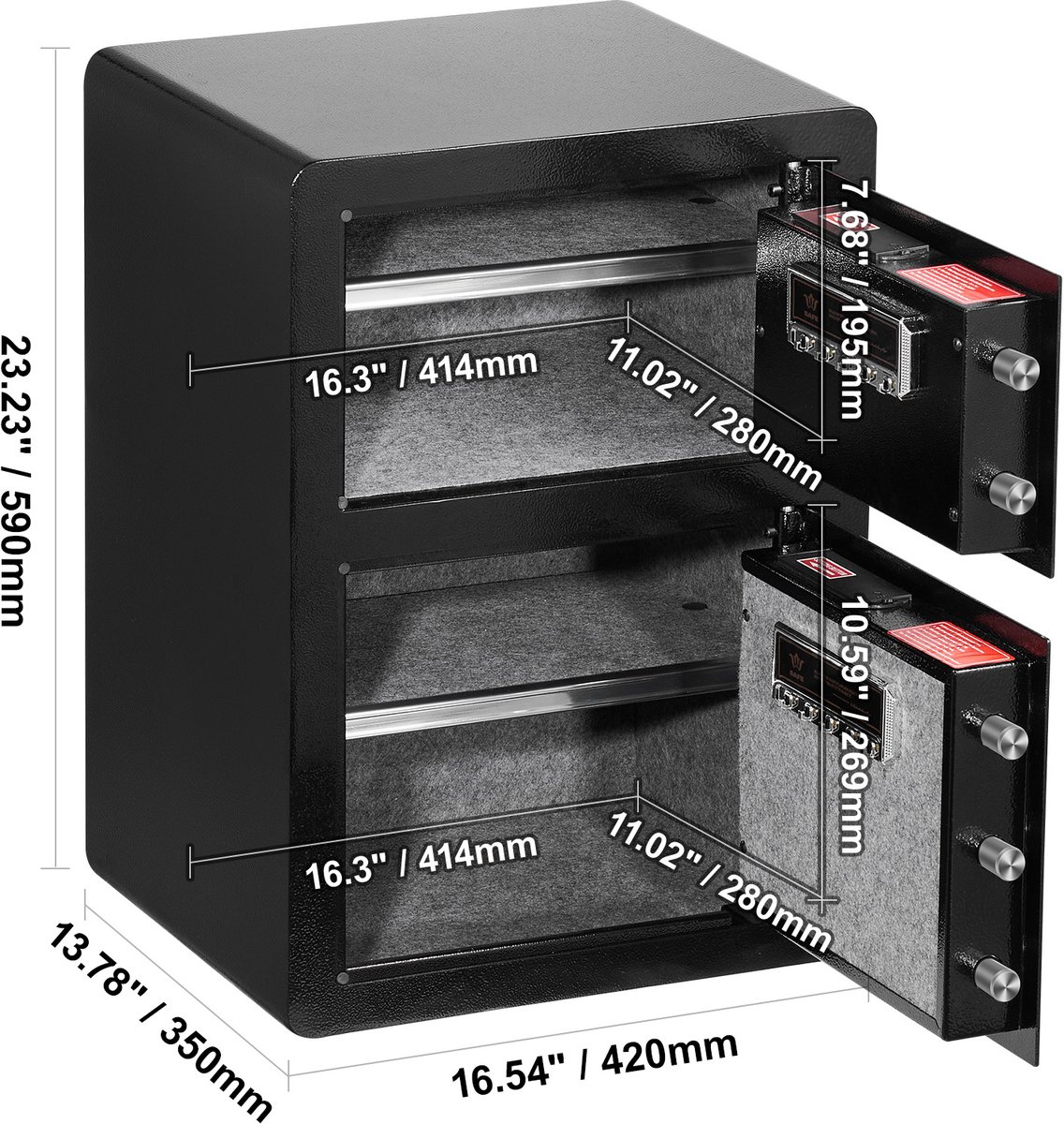 Wat vinden we goed aan de Kluis Zwart 99L Dubbele Deuren Sleutelslot Wachtwoordbeveiliging