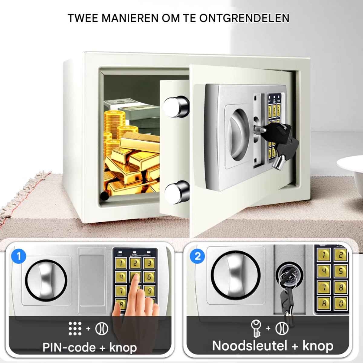 Luxe brandwerende kluis met cijferslot en sleutels wit