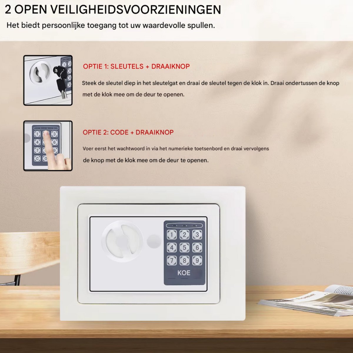 Luxe brandwerende kluis met cijferslot en sleutels wit