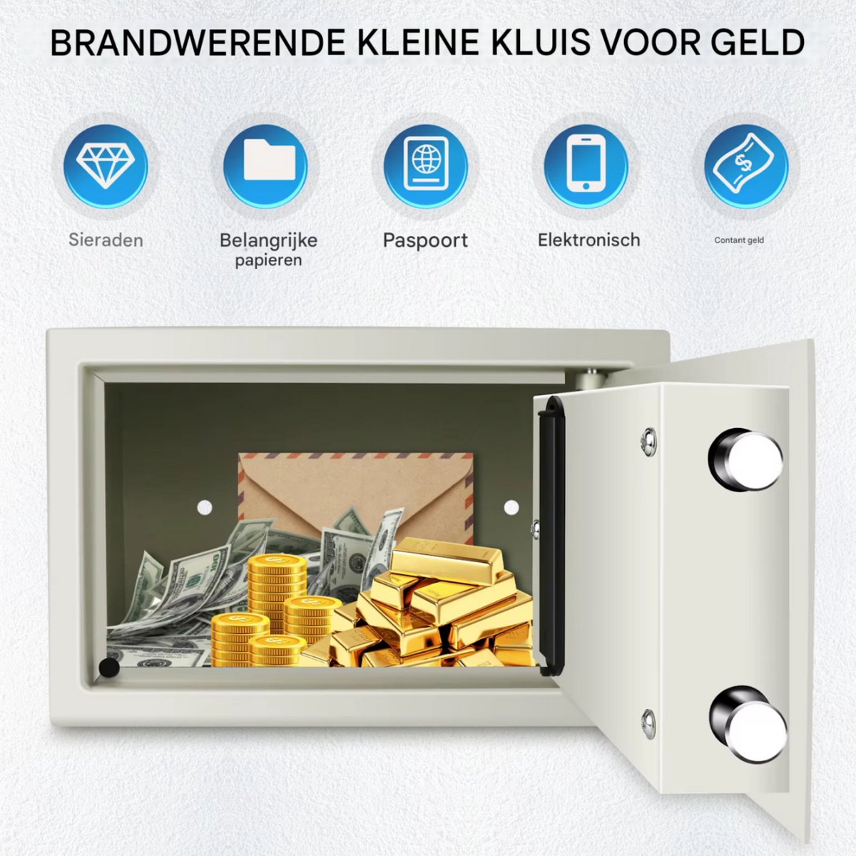 Luxe brandwerende kluis met cijferslot en sleutels wit