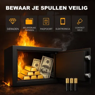 Luxe Brandwerende Kluis Zwart Cijferslot en Sleutel