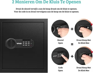 Luxe Elektrische Kluis 34L Zwart Cijferslot & Sleutel