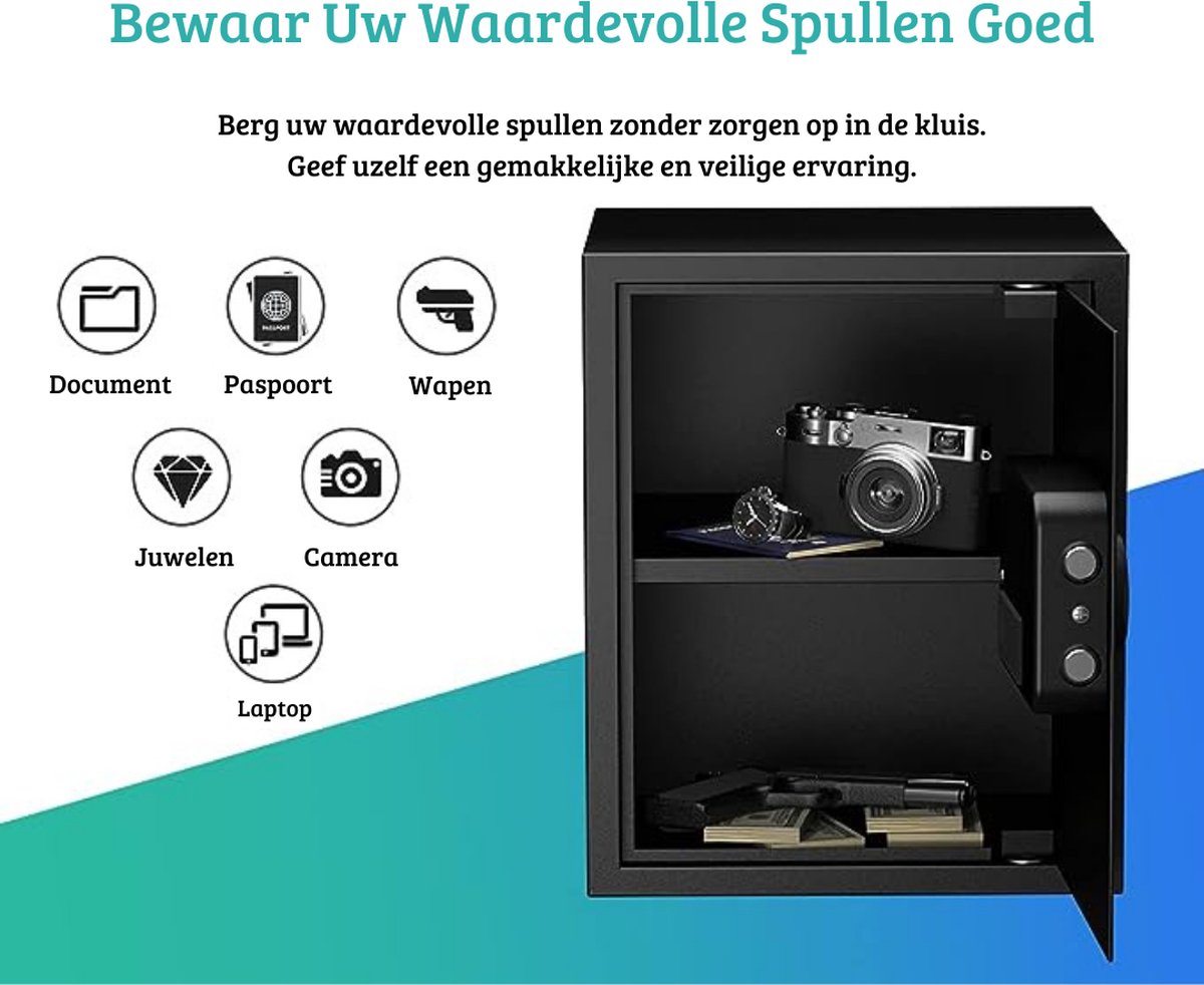 Wat vinden we goed aan de Luxe Elektrische Kluis 43L Zwart - Cijferslot & Sleutel