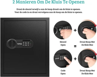Luxe Elektrische Kluis 43L Zwart - Cijferslot & Sleutel