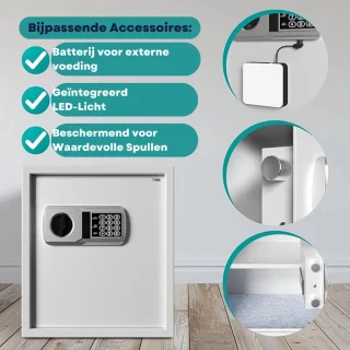 Luxe Elektrische Kluis XXL Grijs Met Cijferslot en Sleutel