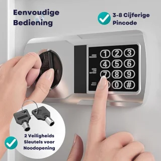 Luxe Elektrische Kluis XXL Grijs Met Cijferslot en Sleutel