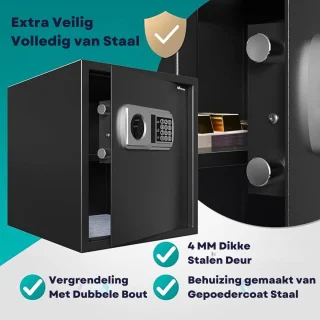 Luxe Elektrische Kluis XXL Zwart met Cijferslot en Sleutel