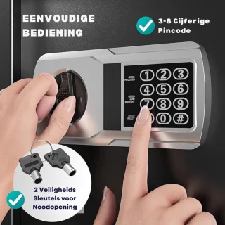 Luxe Elektrische Kluis XXL Zwart met Cijferslot en Sleutel