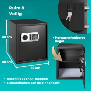 Luxe Elektrische Kluis XXL Zwart met Cijferslot en Sleutel