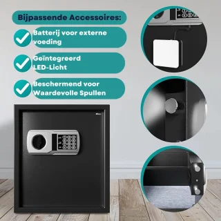 Luxe Elektrische Kluis XXL Zwart met Cijferslot en Sleutel