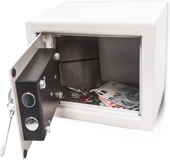 Massieve stalen mini kluis 17x23x17 cm met sleutels lichtgrijs review