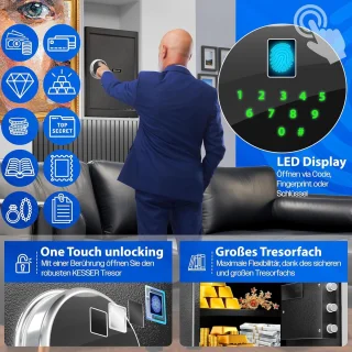 MKSS® Vingerafdrukkluis met Alarmsysteem Zwart