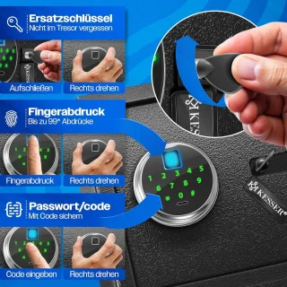 MKSS® Vingerafdrukkluis met Alarmsysteem Zwart