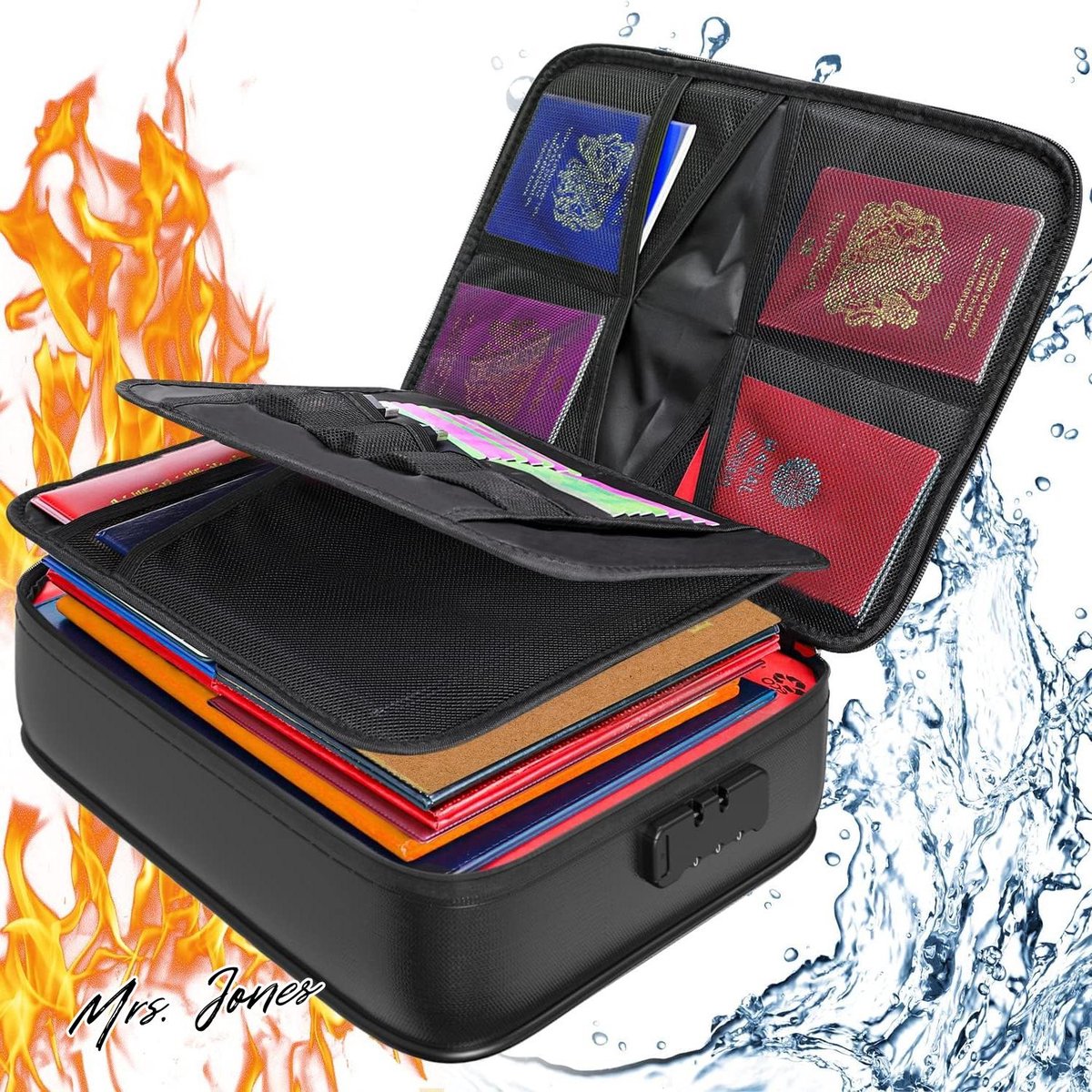 De Mrs. Jones Brandwerende Documententas 36x27x10 cm A4 in één oogopslag