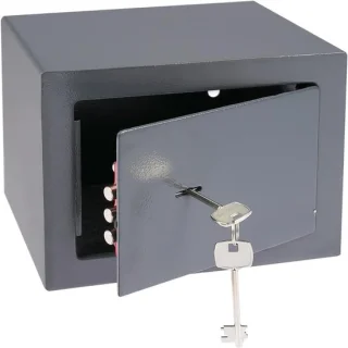 QUOVO® brandwerende kluis met sleutel, antraciet, 17 x 23 x 17 cm