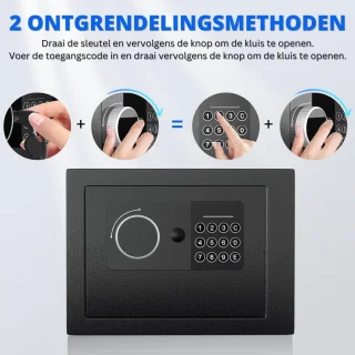 Wat vinden we goed aan de SNJY® Kluis Brandwerend - Kluisje met Sleutel - Documentenkluis met Cijferslot - 17D x 23B x 17H cm - Zwart