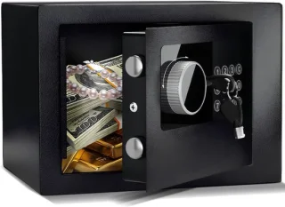 SNJY® Kluis Brandwerend - Kluisje met Sleutel - Documentenkluis met Cijferslot - 17D x 23B x 17H cm - Zwart