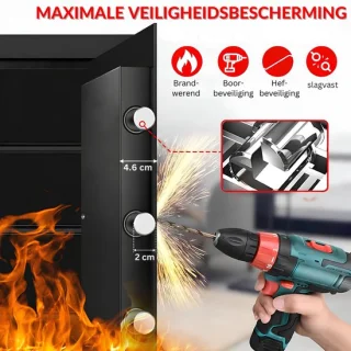 SNJY® Kluis Brandwerend - Kluisje met Sleutel - Documentenkluis met Cijferslot - 25D x 35B x 25H cm - Zwart