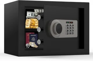 SNJY® Kluis Brandwerend - Kluisje met Sleutel - Documentenkluis met Cijferslot - Geldkistje - 25D x 35B x 25H cm - Zwart