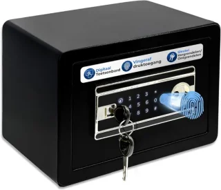 SNJY® Kluis Brandwerend - Kluisje met Sleutel - Documentenkluis met Cijferslot - Kluis met Vingerscan - 25D x 35B x 25H cm - Zwart