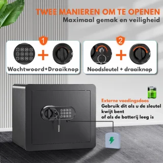 Veiligheidskluis Elektronisch 32L Zwart 40x35x30 cm