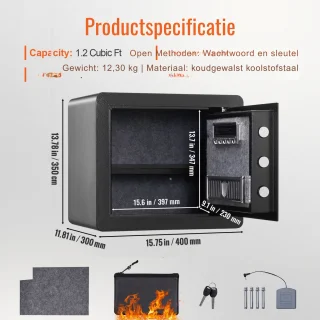 Veiligheidskluis Elektronisch 32L Zwart 40x35x30 cm