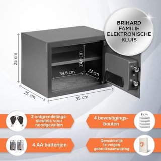 Veiligheidskluis Elektronisch 35x25x35 cm Grijs Topkwaliteit