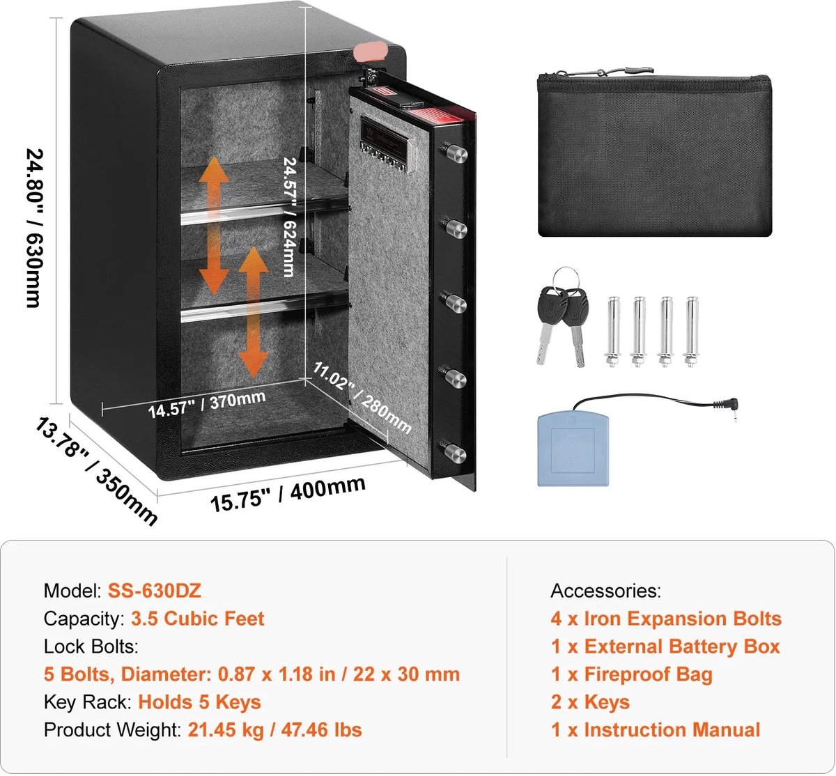 Wat vinden we goed aan de Veiligheidskluis sleutelkluis met dubbele toegang 3.5CU.FT
