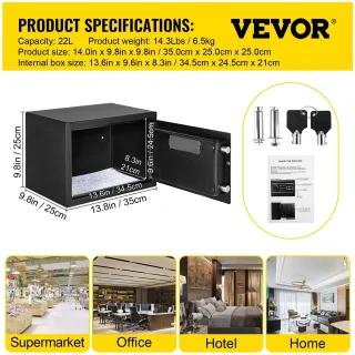 Vevor Brandwerende XL Kluis met Vingerafdruk en Cijferslot 35x25x25
