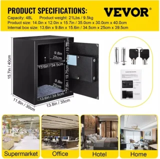 Vevor Kluis Brandwerend 35x30x40cm met Sleutel en Cijferslot