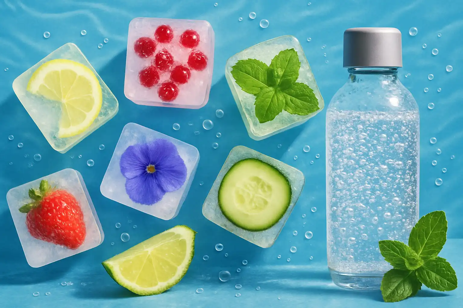 Transformeer je ijsblokjes: verrassende bevroren garnituren met bruiswater voor cocktails en mocktails