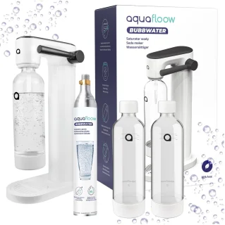 AquaFloow Saturator sodawatermaker set 2x 1L waterfles en CO2-cilinder wit/zwart
