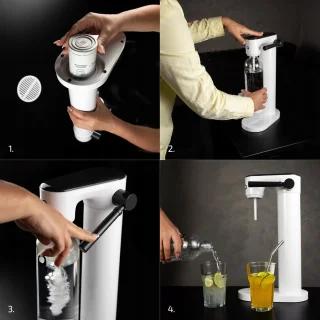 AquaFloow Saturator sodawatermaker set 2x 1L waterfles en CO2-cilinder wit/zwart
