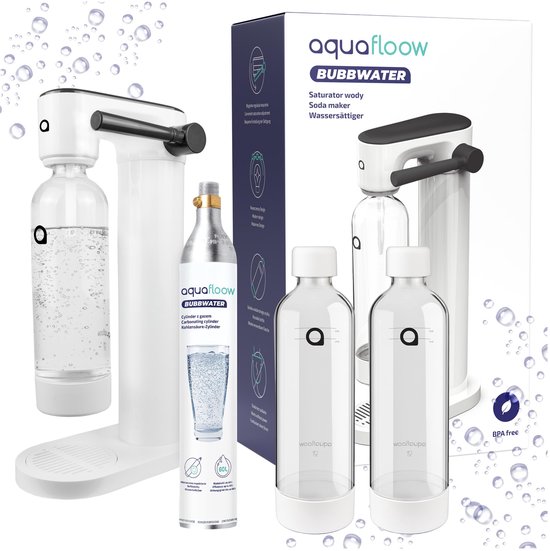 AquaFloow Saturator sodawatermaker set 2x 1L waterfles en CO2-cilinder wit/zwart review