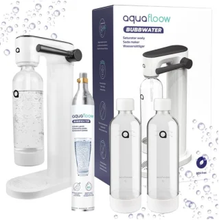 AquaFloow Saturator sodawatermaker set 2x 1L waterfles en CO2-cilinder wit/zwart