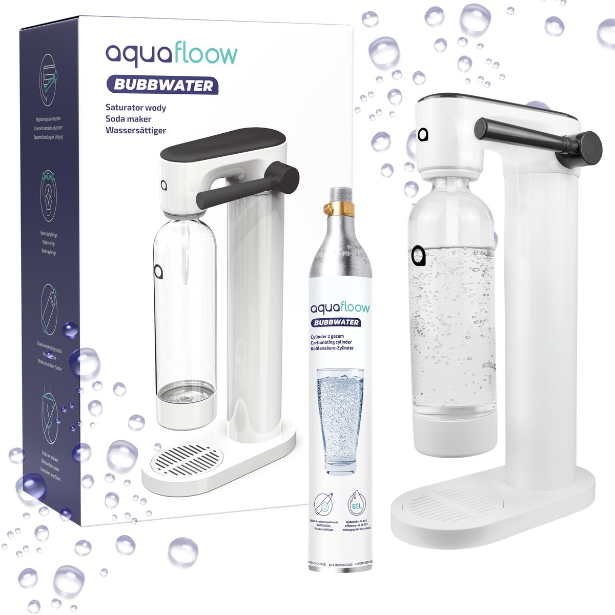De AquaFloow Saturator sodawatermaker set 800 ml in één oogopslag