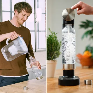 BRITA sodaONE bruiswatermachine zwart inclusief PET-fles en CO2-cilinder