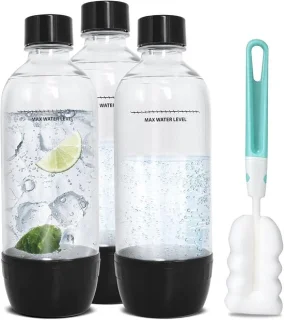 Drie herbruikbare flessen voor bruiswater, thuis en onderweg
