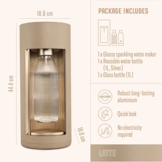 Mysoda Glassy Latte bruiswatertoestel biocomposiet alumnium inclusief flessen