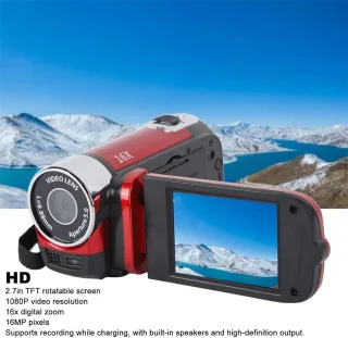 Handheld videocamera -Videocamera - Camcorder - Video Camera - Vlog Camera - 16x Zoom - HD1080P 16MP DV-camera,videocamera met 2,7 inch TFT draaibaar scherm en USB-kabel (rood)
