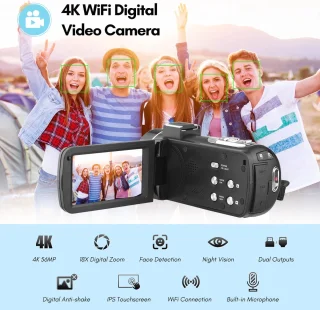 4K Ultra HD - Handycam Camcorder - 2 in 1 Set met Externe Microfoon - 42 Megapixels - HD digitale camera 18X Digitale Zoom - 3,0 inch Scherm met Flitser - Inclusief 2 Batterijen en Afstandsbediening - met 3 partners Auronic Statief