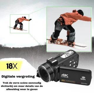 4K Ultra HD - Handycam Camcorder - 2 in 1 Set met Externe Microfoon - 42 Megapixels - HD digitale camera 18X Digitale Zoom - 3,0 inch Scherm met Flitser - Inclusief 2 Batterijen en Afstandsbediening - met 3 partners Auronic Statief