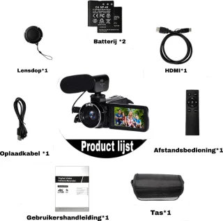4K Ultra HD - Handycam Camcorder - 2 in 1 Set met Externe Microfoon - 42 Megapixels - HD digitale camera 18X Digitale Zoom - 3,0 inch Scherm met Flitser - Inclusief 2 Batterijen en Afstandsbediening - met 3 partners Auronic Statief