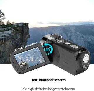 Fotocamera - 4K - 64MP - Camcorder - Digitale Camera - Fototoestel - Inclusief 32GB Micro SD-kaart - WIFI - Compact Camera - Videocamera - Ideaal voor Beginners - Zwart