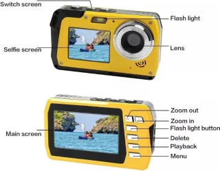 4K | UHD | 56MP | Dubbel Scherm Waterbestendig Digitale Camera | Met 16GB Geheugenkaart