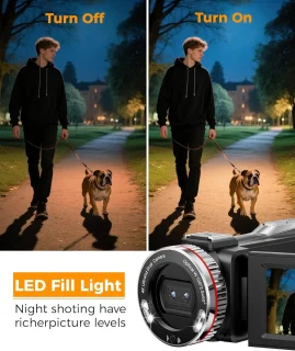 4K videocamera vlogcamcorder voor contentcreatie - zwart
