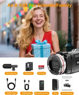 4K videocamera vlogcamcorder voor contentcreatie - zwart